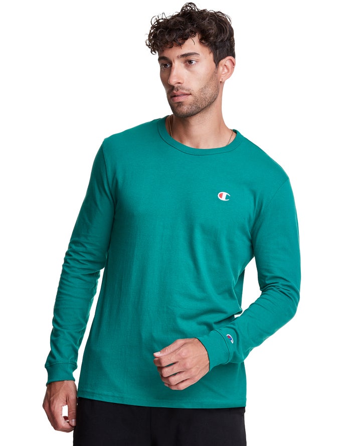 Camiseta Champion Hombre - Long-Sleeve Lightweight C Logo ( Turquesa ) 3295614-YR